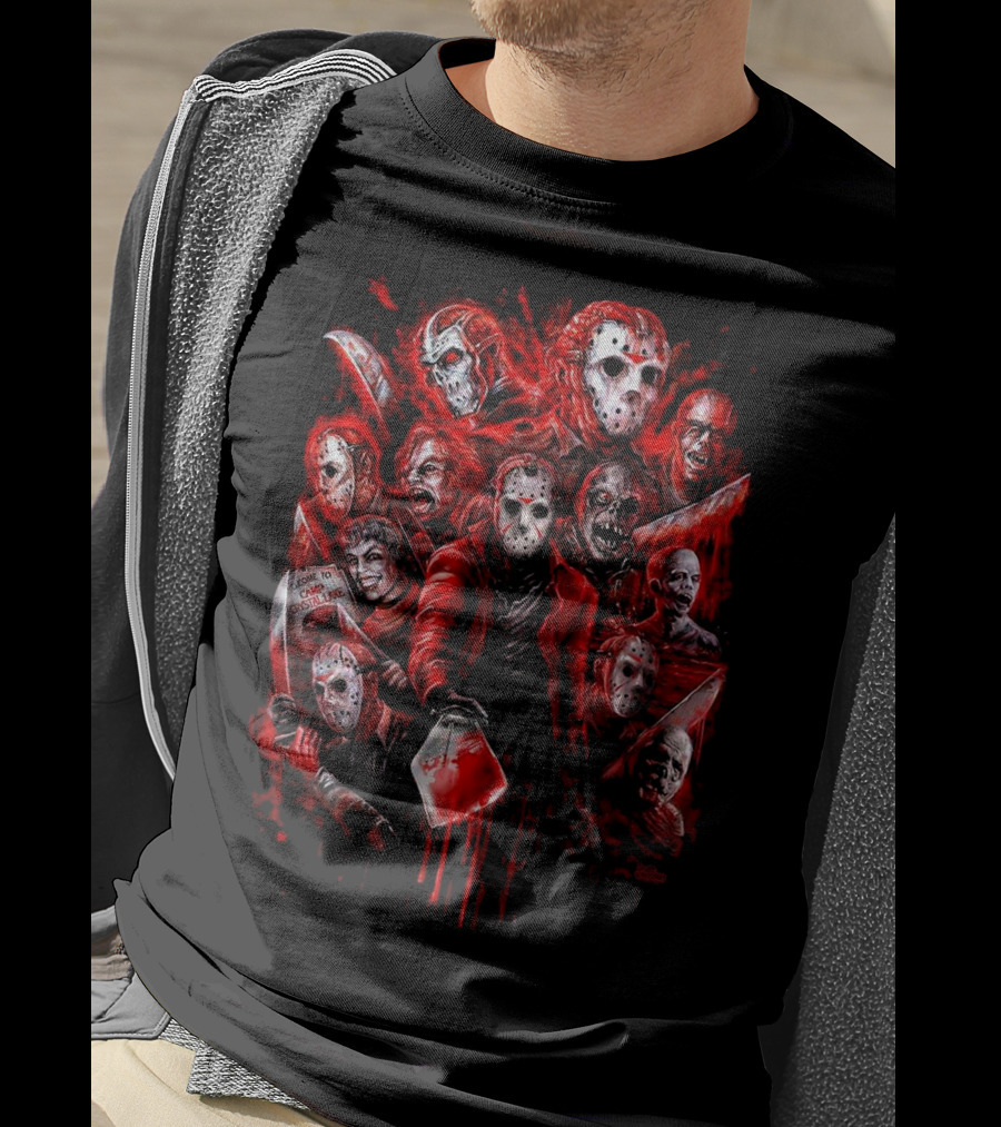 Jason Voorhees Blood Mask Horror Collage T-Shirt