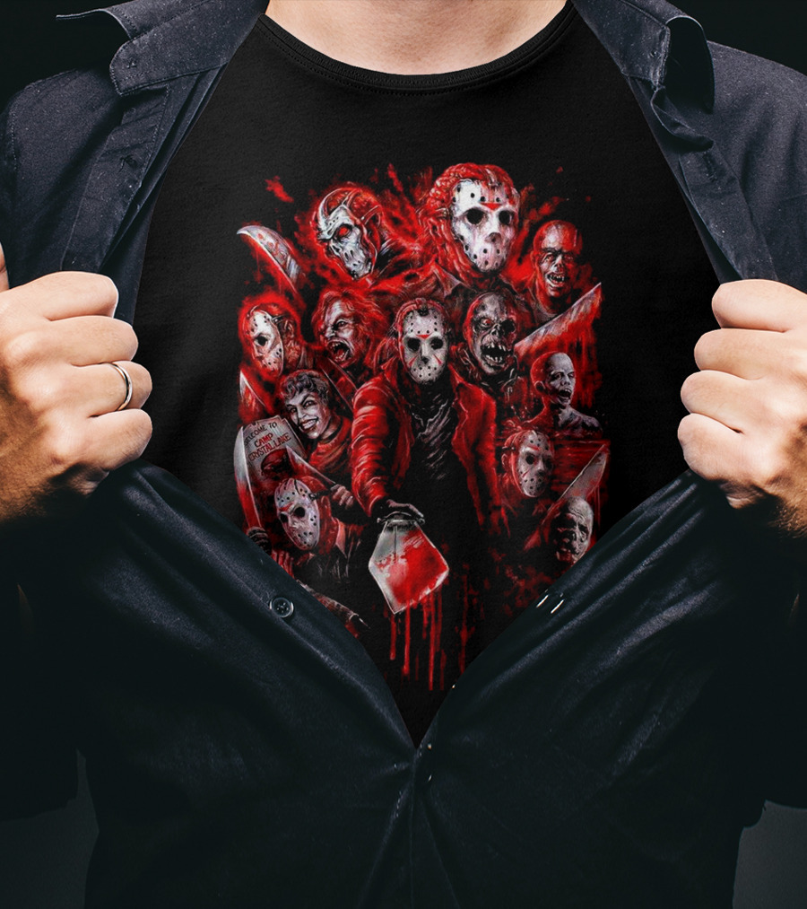 Jason Voorhees Blood Mask Horror Collage T-Shirt
