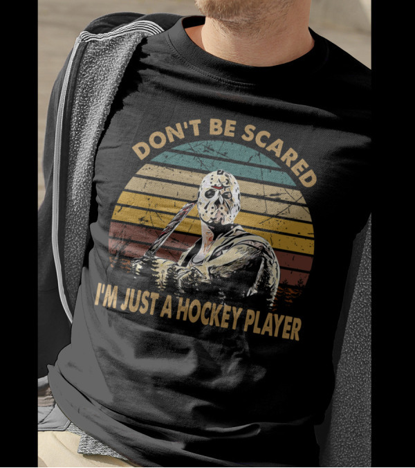 Don't Be Scared I'm Just A Hockey Player Vintage Style Retro Mask T-Shirt