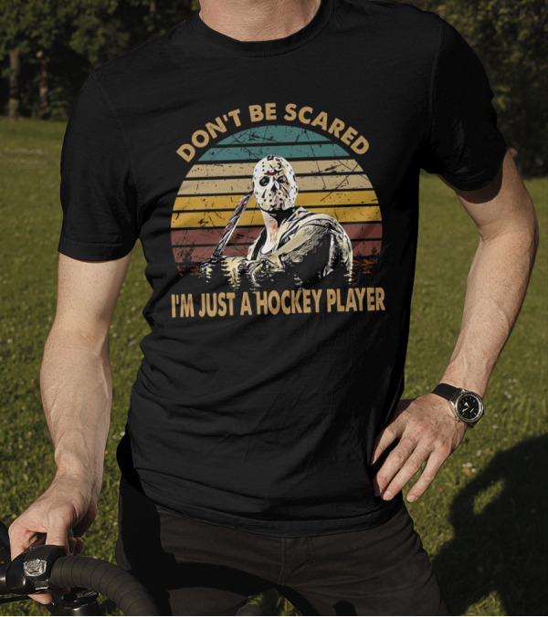 Don't Be Scared I'm Just A Hockey Player Vintage Style Retro Mask T-Shirt
