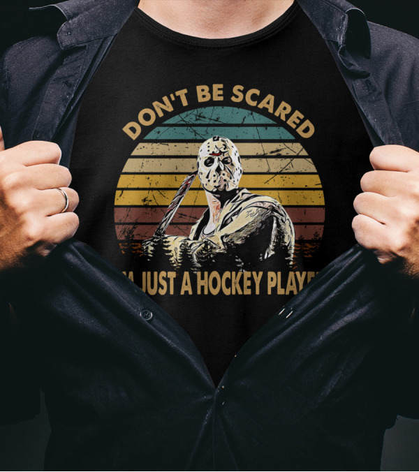 Don't Be Scared I'm Just A Hockey Player Vintage Style Retro Mask T-Shirt