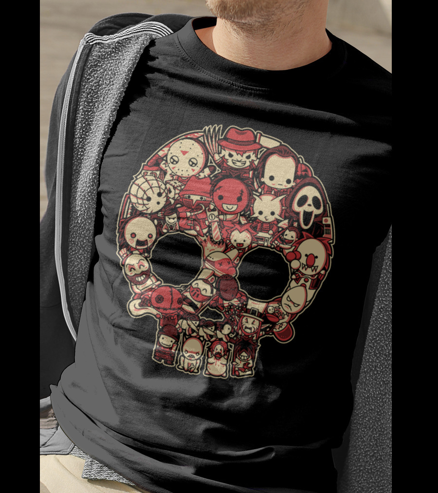 Horror Baby Cute Skull Icon Collage Featuring Classic Movie Characters T-Shirt