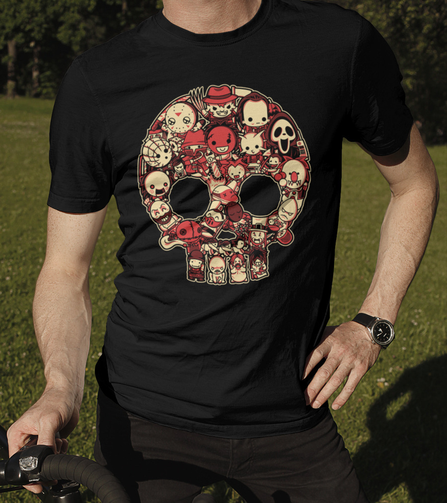 Horror Baby Cute Skull Icon Collage Featuring Classic Movie Characters T-Shirt