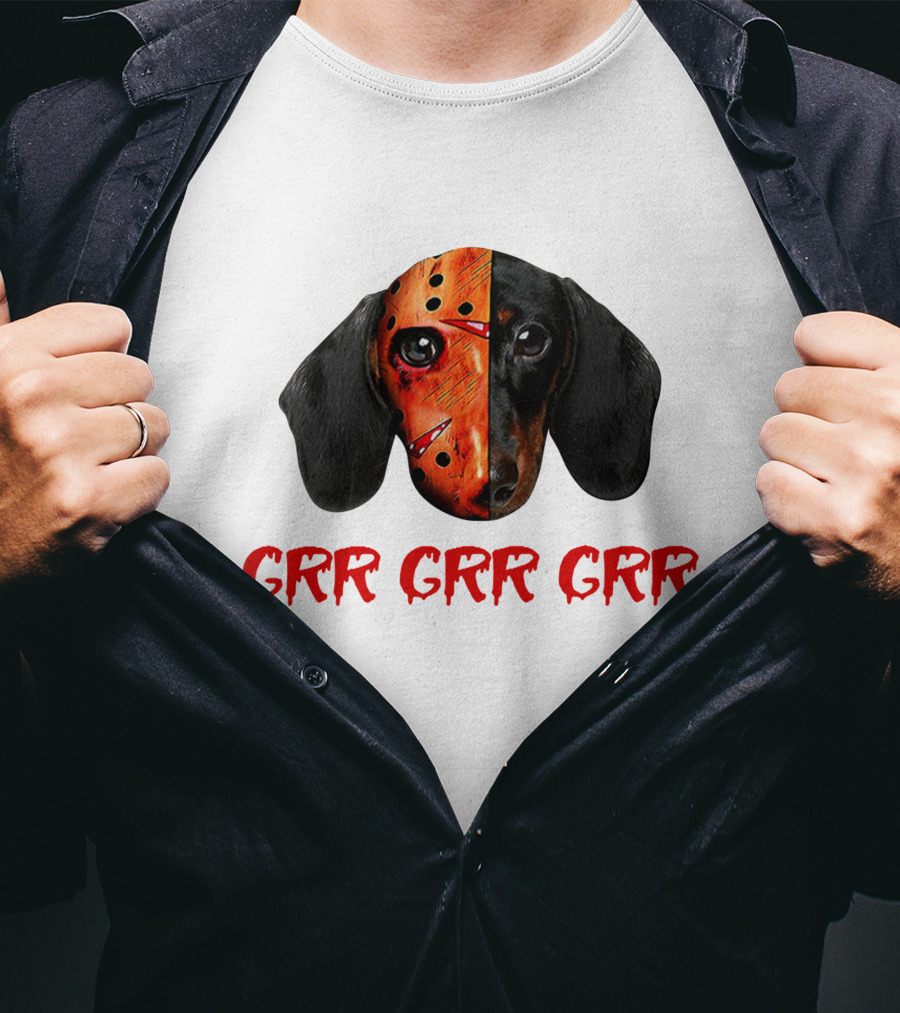 Ch Ch Ch Grr Grr Dachshund Jason Mask Mashup T-Shirt