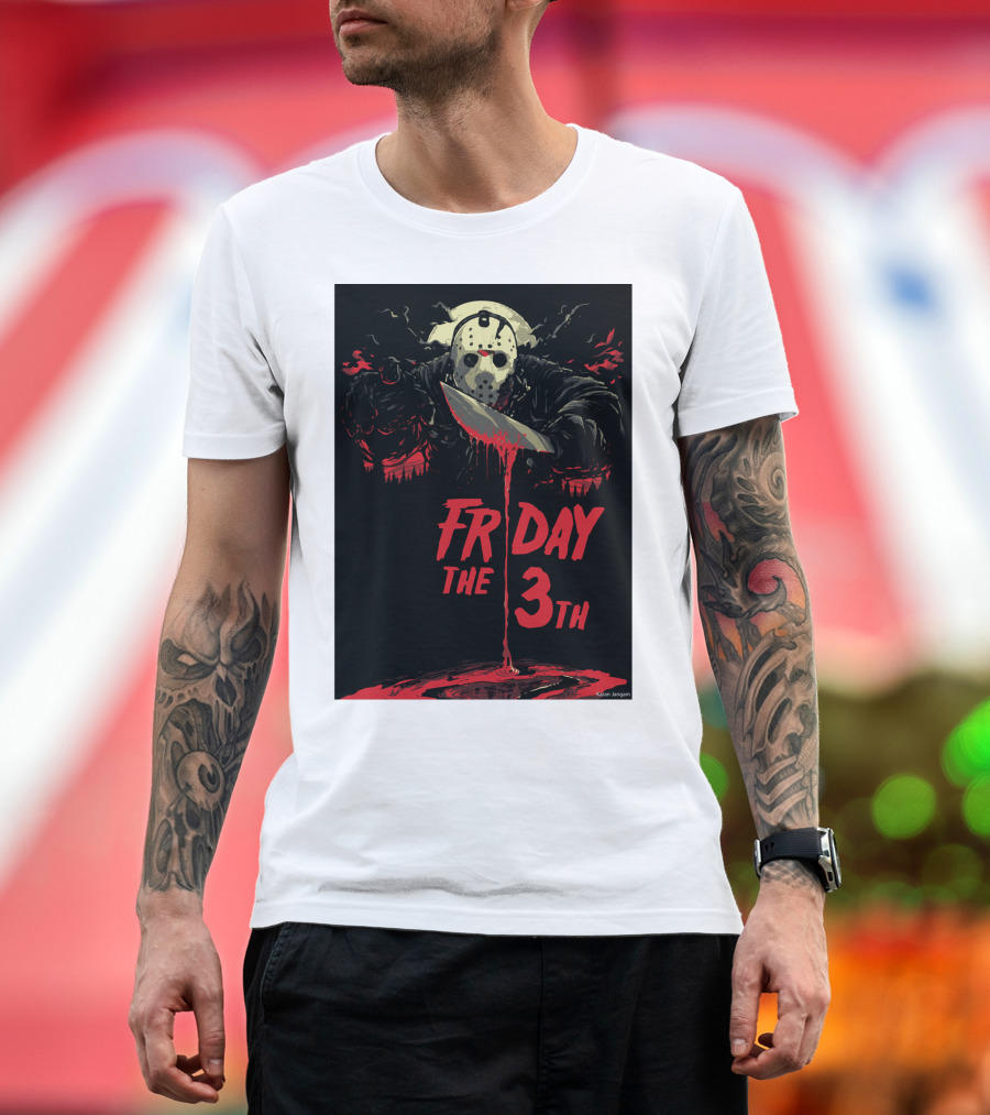 Friday The 13th Jason Mask And Knife Horror Scene T-Shirt