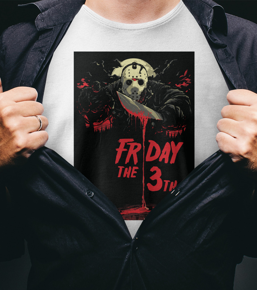 Friday The 13th Jason Mask And Knife Horror Scene T-Shirt