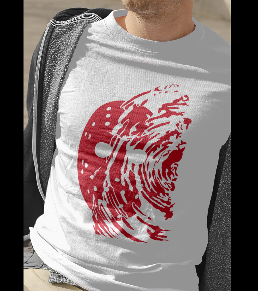 Friday The 13th Jason Mask Horror Movie Iconic Red Swirl T-Shirt