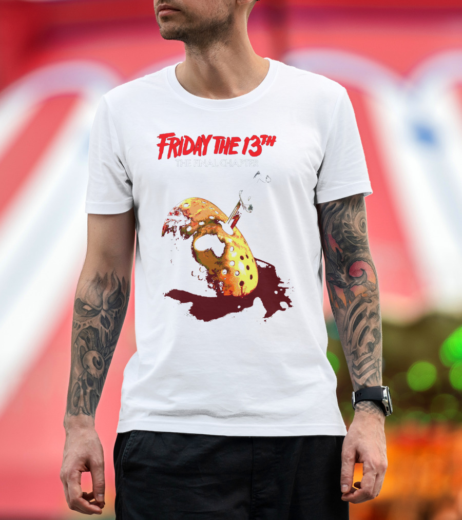 Friday The 13th The Final Chapter Hockey Mask Knife Blood Splatter T-Shirt