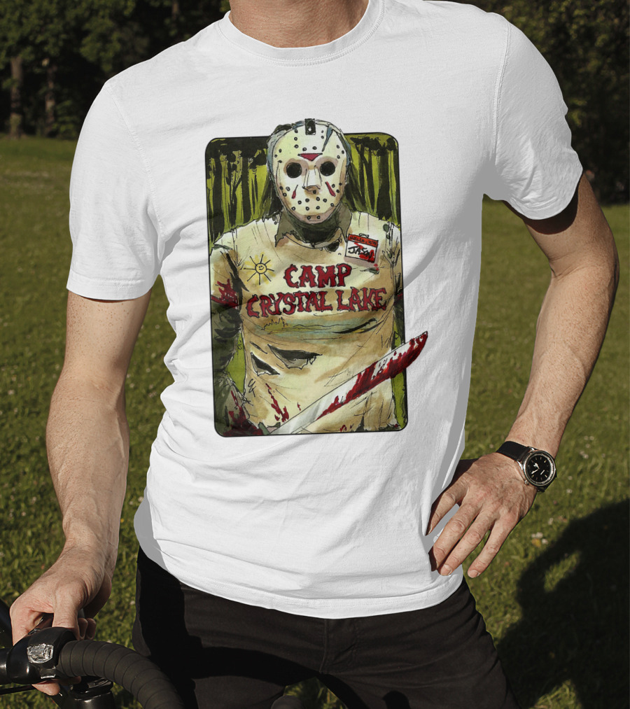 Jason Camp Crystal Lake Horror Mask Blood Stained Machete T-Shirt