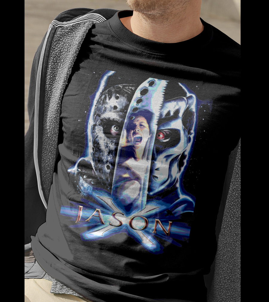 Jason X Horror Iconic Mask And Knife T-Shirt