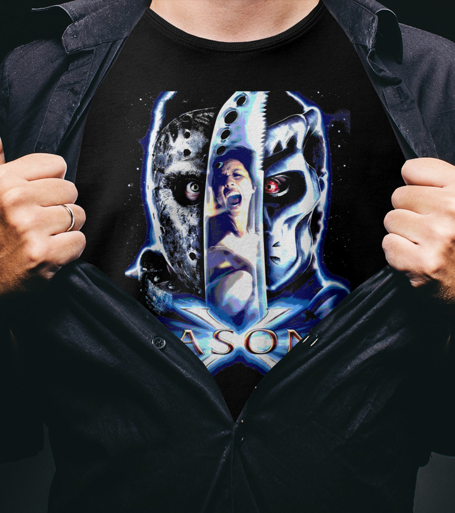 Jason X Horror Iconic Mask And Knife T-Shirt