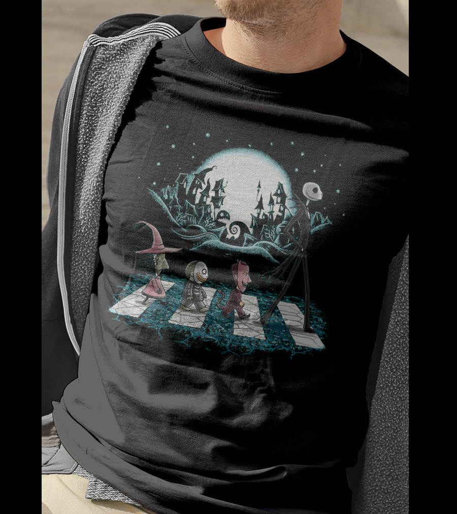 The Nightmare Before Christmas Jack Skellington Lock Shock Barrel Abbey Road Scene T-Shirt