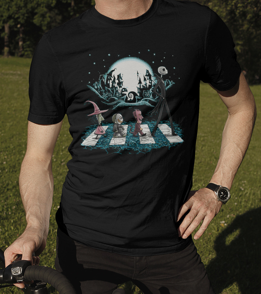 The Nightmare Before Christmas Jack Skellington Lock Shock Barrel Abbey Road Scene T-Shirt