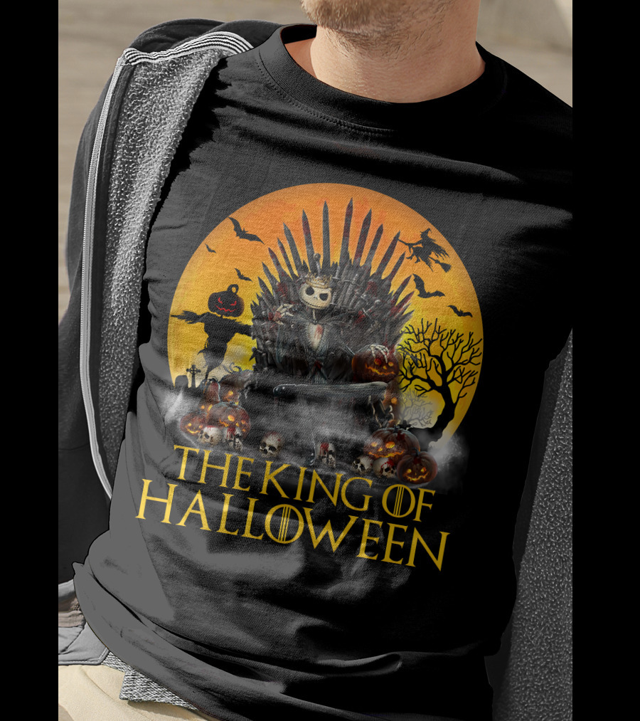The King Of Halloween Jack Skellington Iron Throne Halloween Scene T-Shirt