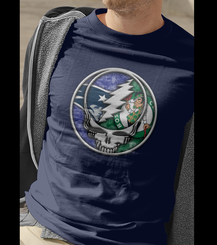Grateful Dead Steal Your Face Boston Celtics New England Patriots Mashup T-Shirt