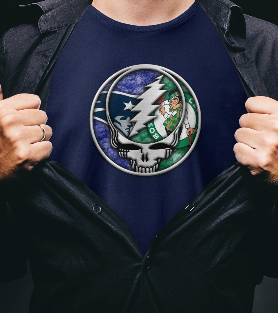 Grateful Dead Steal Your Face Boston Celtics New England Patriots Mashup T-Shirt