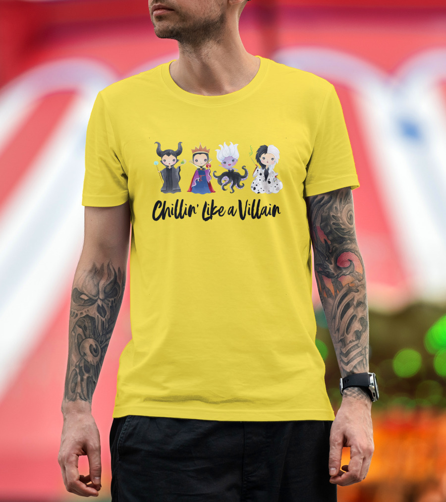 Chillin' Like a Villain with Iconic Style Inspired Characters in Playful Cartoon T-Shirt