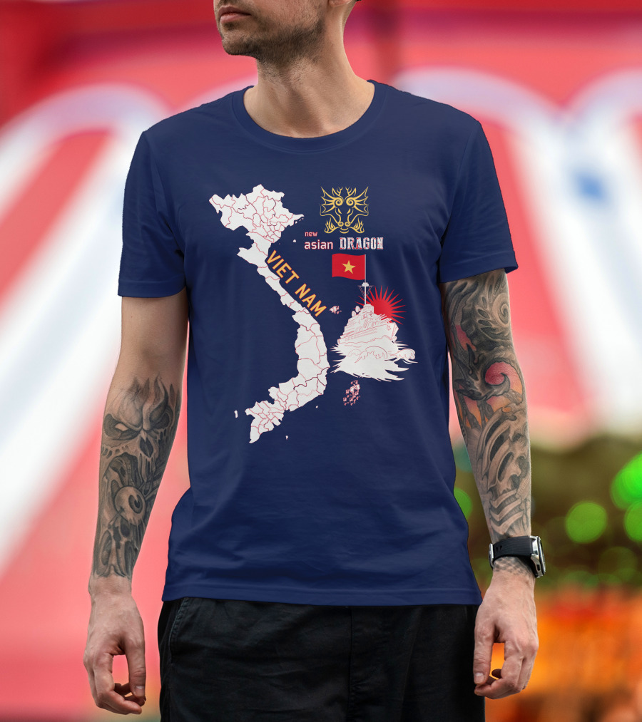 Viet Nam Map New Asian Dragon Flag Ship T-Shirt