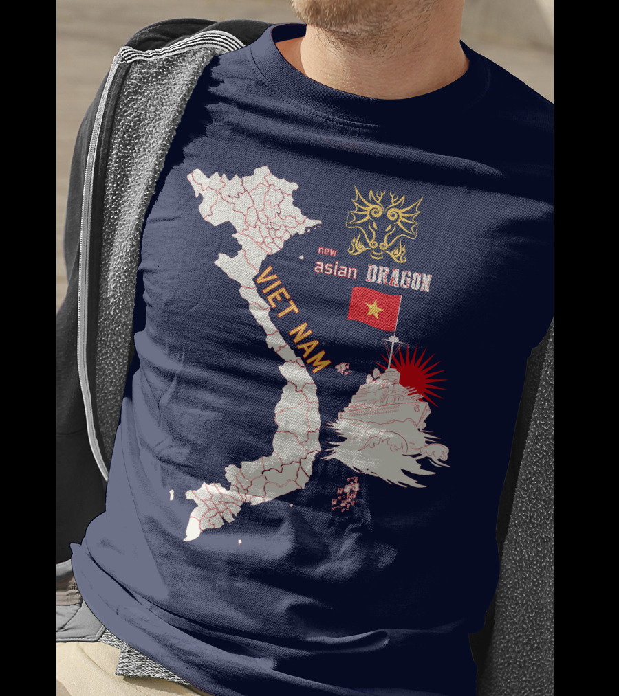 Viet Nam Map New Asian Dragon Flag Ship T-Shirt