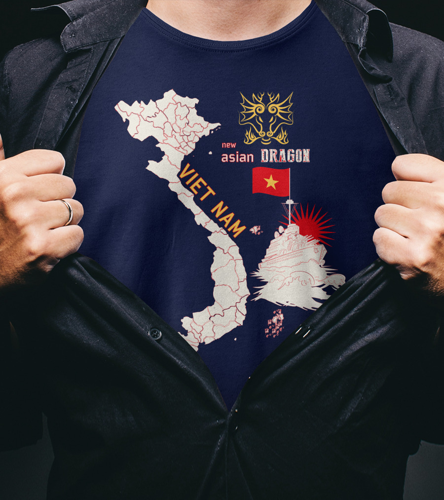 Viet Nam Map New Asian Dragon Flag Ship T-Shirt