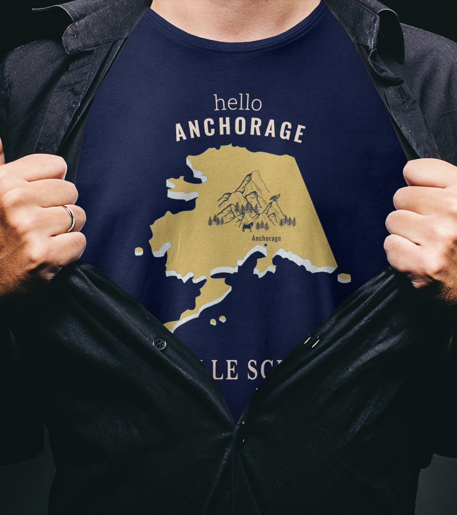 Hello Anchorage Michelle Shocked Alaska Anchorage Map With Mountain T-Shirt