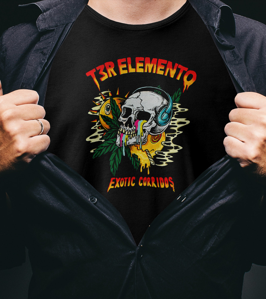 T3R Elemento Exotic Corridos Skull And Headphones T-Shirt