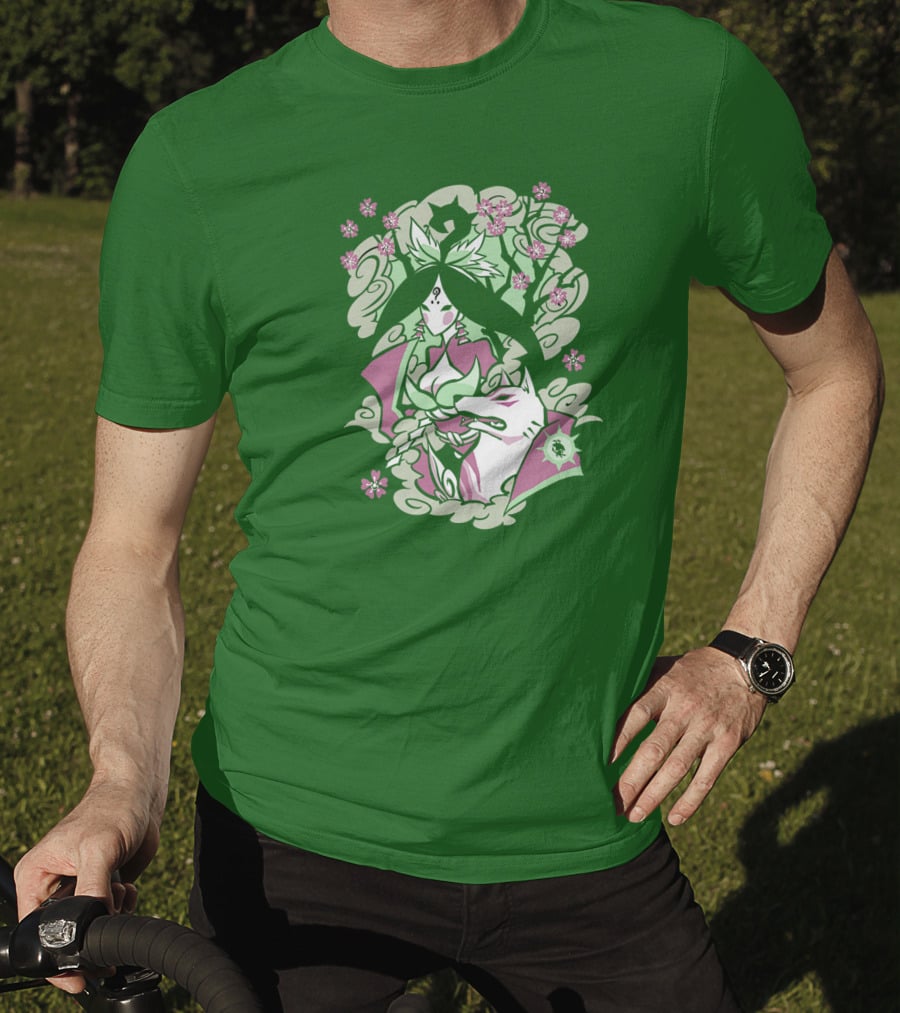 Okami Merch Amaterasu And Cherry Blossoms T-Shirt