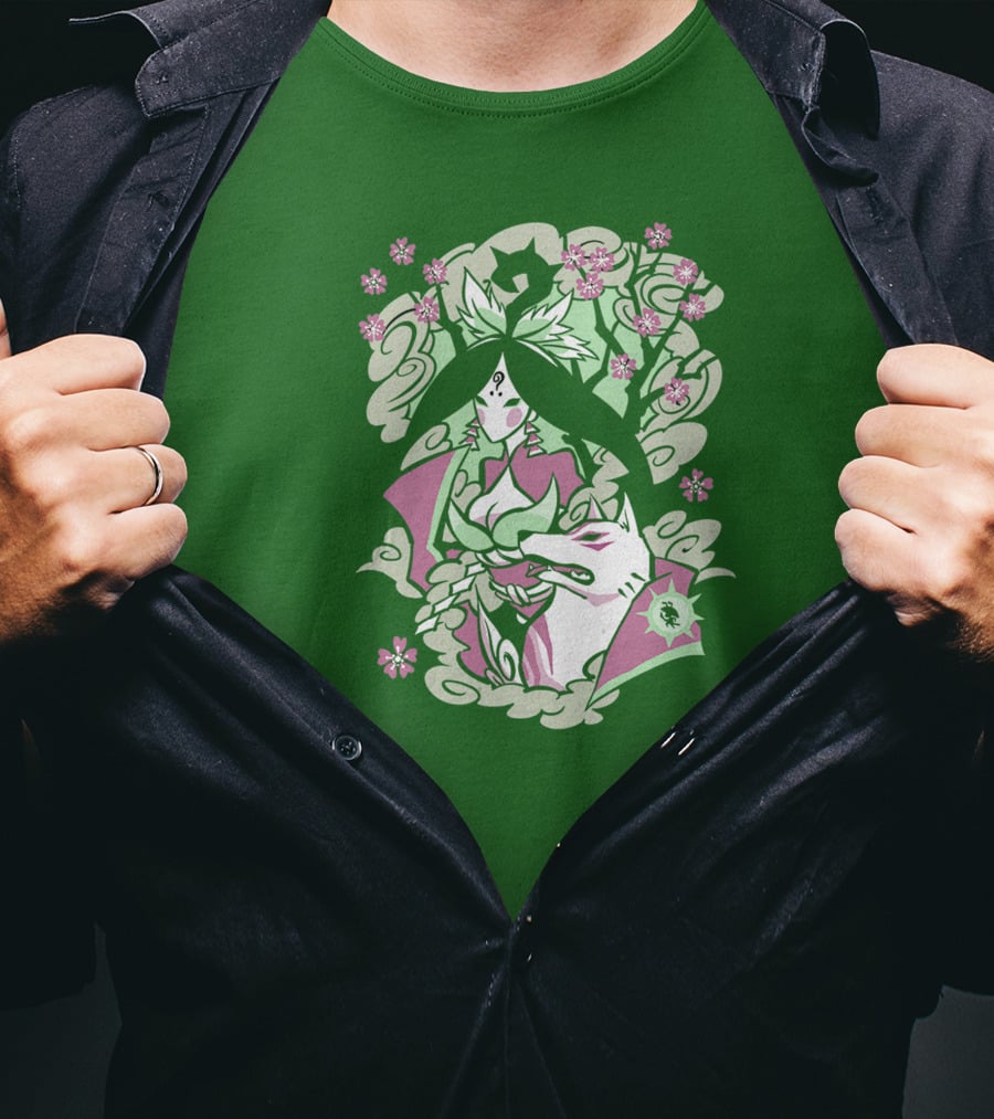 Okami Merch Amaterasu And Cherry Blossoms T-Shirt