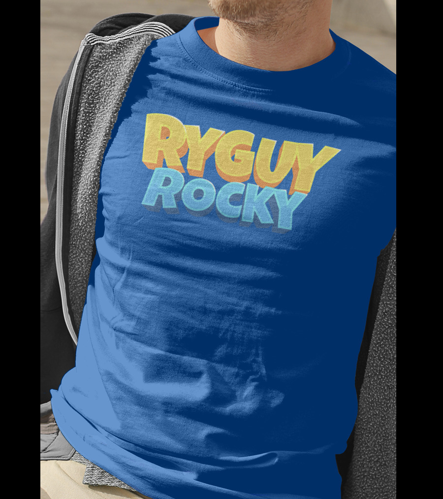 RYGUYROCKY Bold Text Logo Blue Background T-Shirt