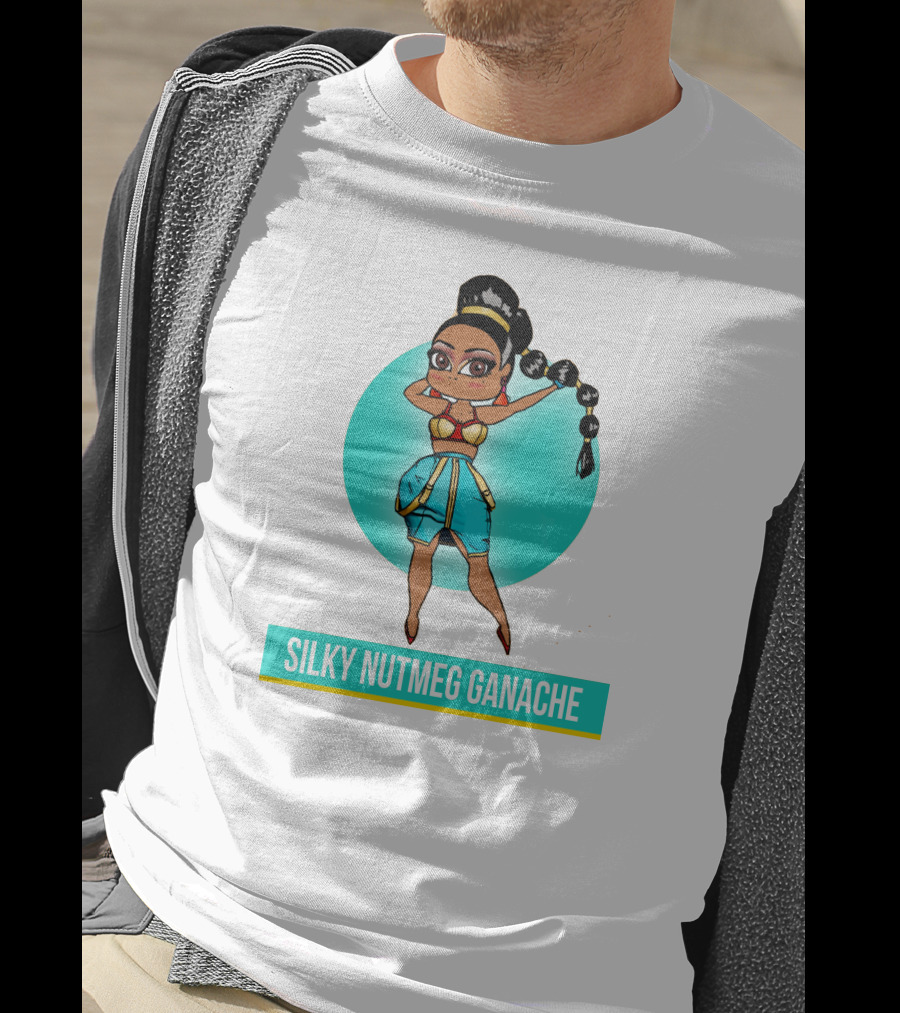 Silky Nutmeg Ganache Cartoon Character Blue Circle T-Shirt