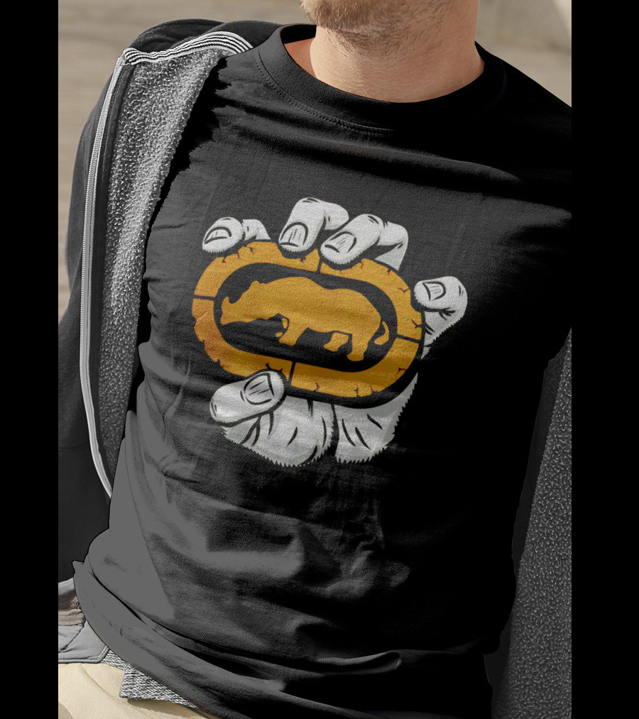 Percko Rhino Emblem Gripped By Cartoon Hand T-Shirt