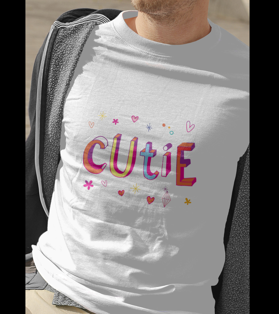 CUTIE Hearts And Stars Colorful Typography T-Shirt