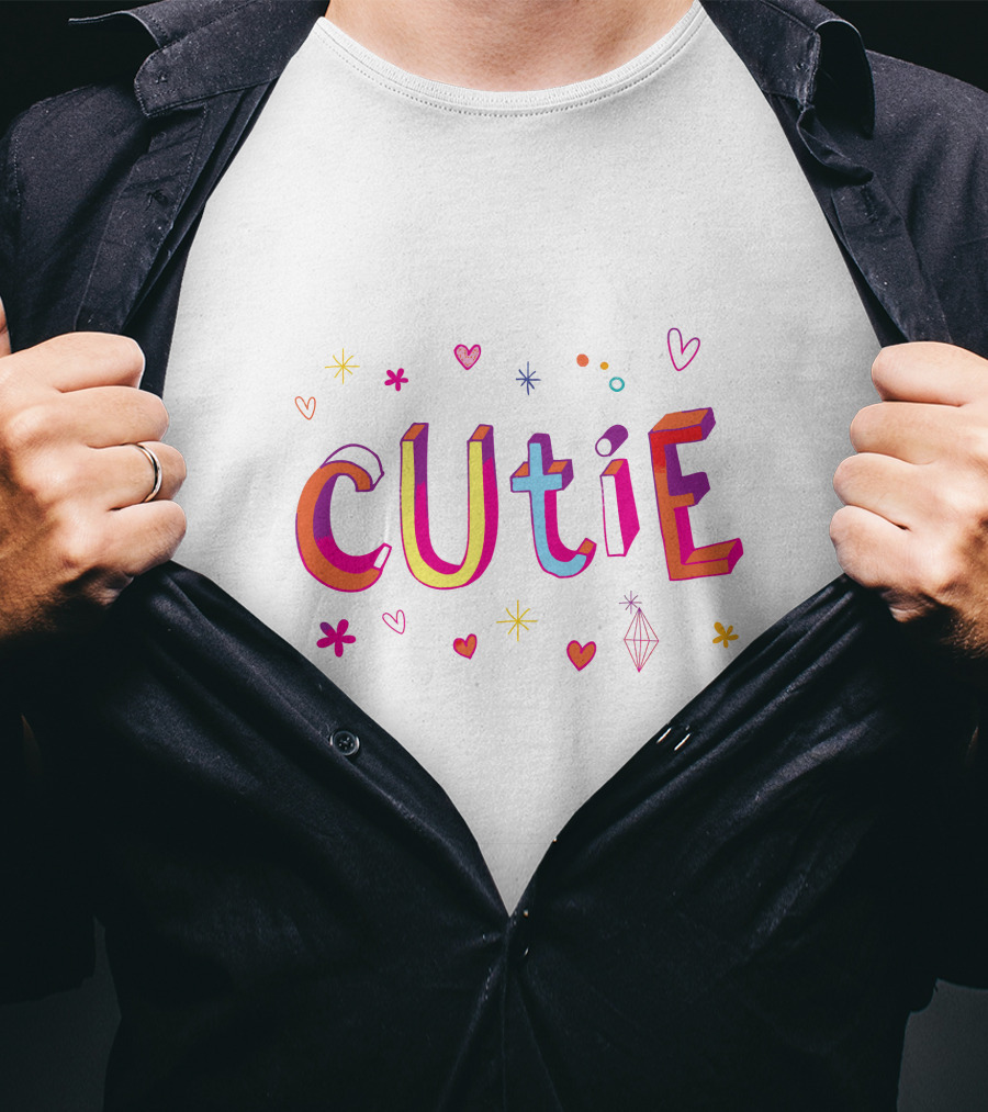 CUTIE Hearts And Stars Colorful Typography T-Shirt