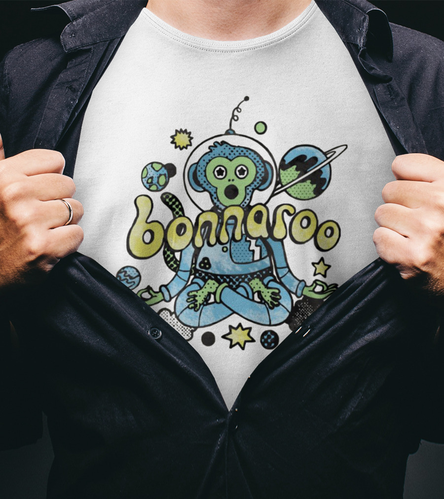 Bonnaroo Cosmic Astronaut Monkey Meditation Planet Space Exploration T-Shirt