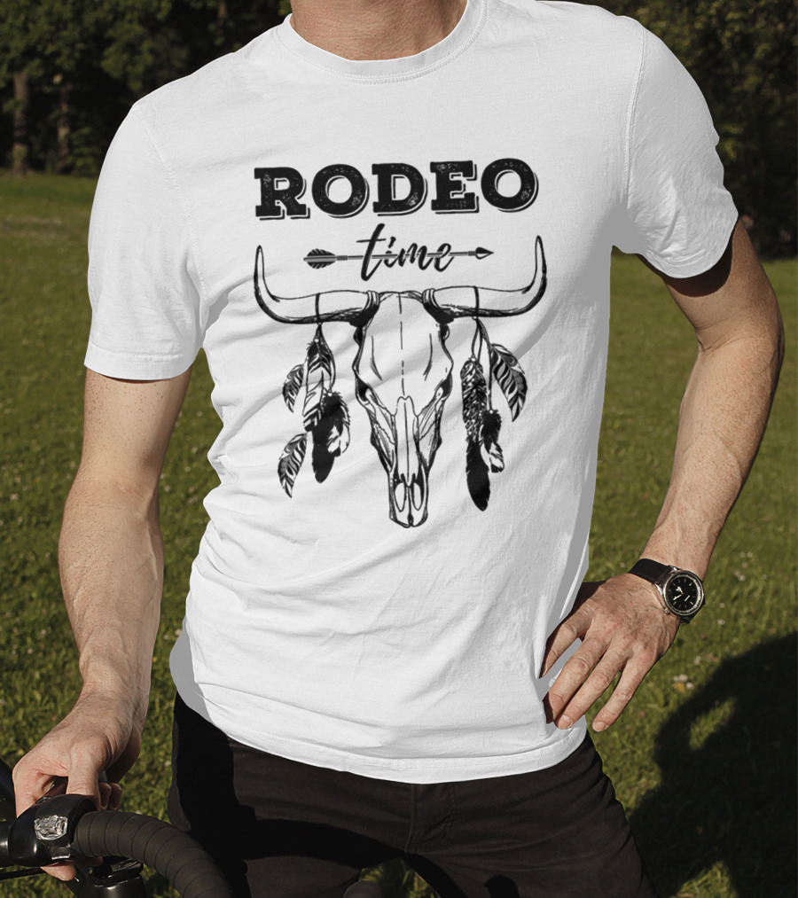 Rodeo Time Western Bull Skull Feather Arrow T-Shirt