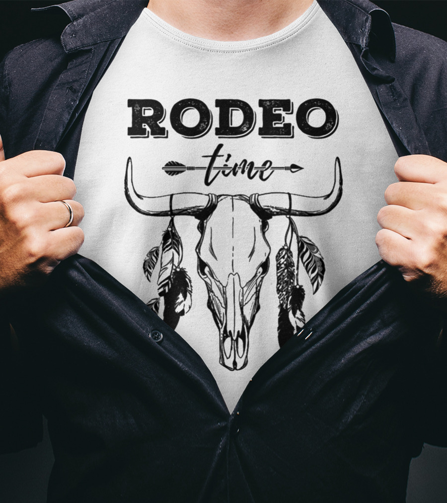 Rodeo Time Western Bull Skull Feather Arrow T-Shirt