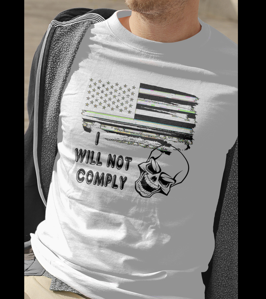 I Will Not Comply Skull American Flag T-Shirt