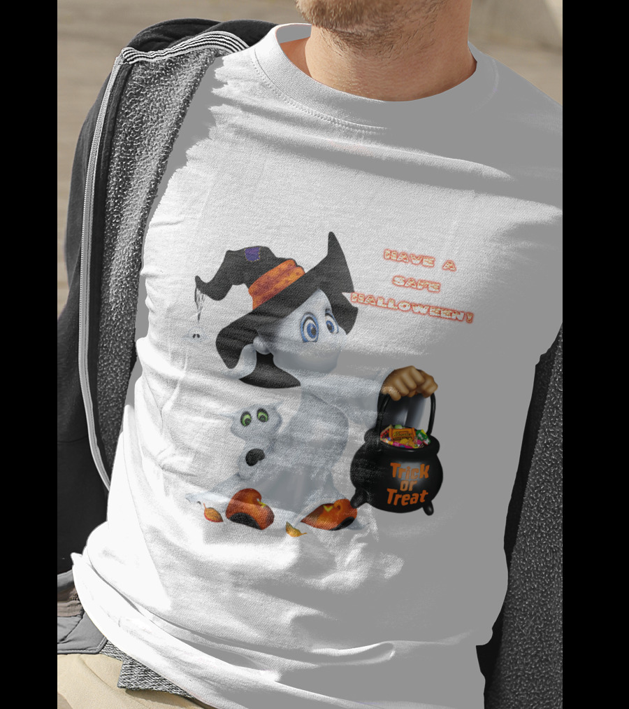 Have A Safe Halloween Trick Or Treat Party Ghost With A Witch Hat And Candy T-Shirt