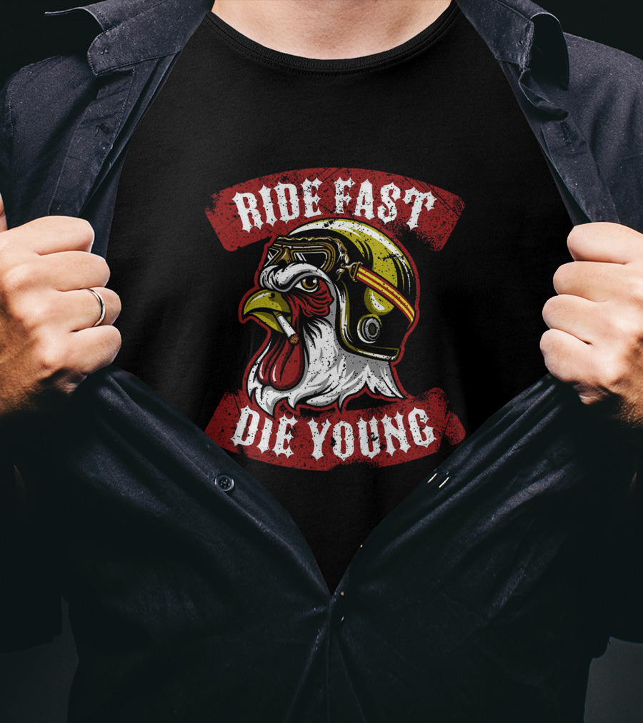 Ride Fast Die Young Rooster Motorcycle Helmet T-Shirt