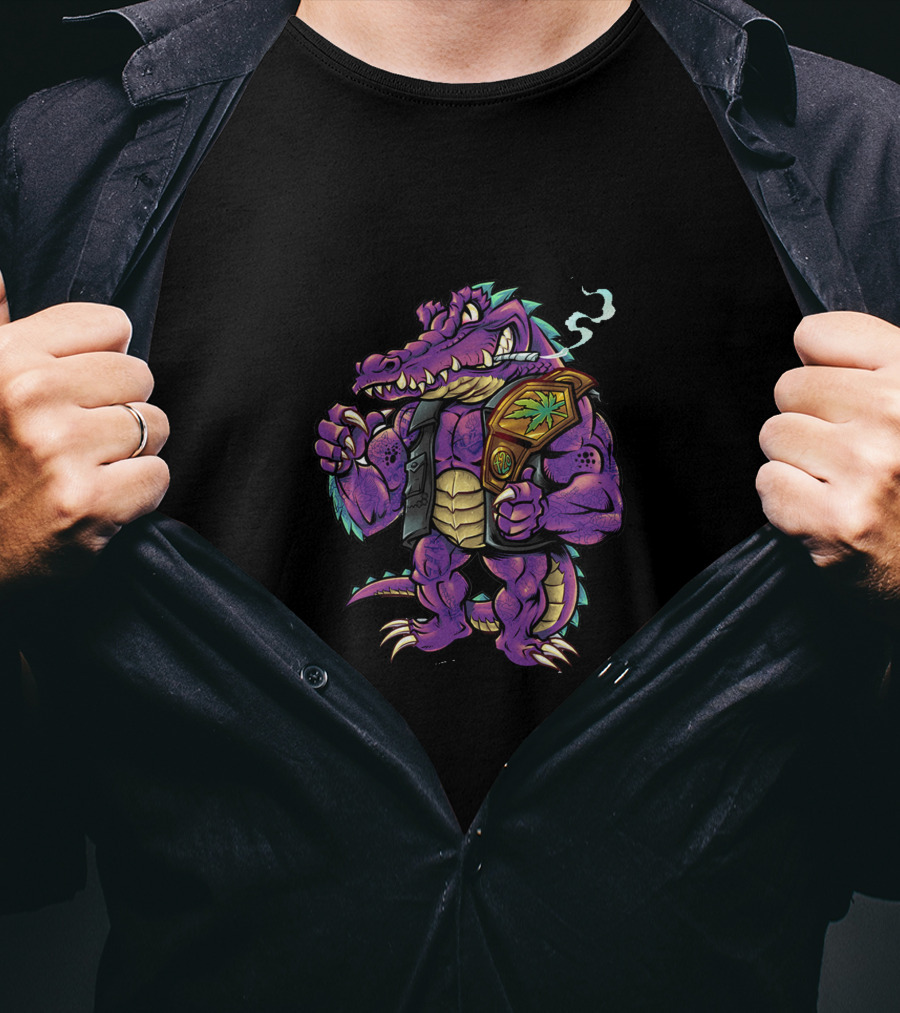 Agent Agent Crocodile Champion Smoking Purple T-Shirt