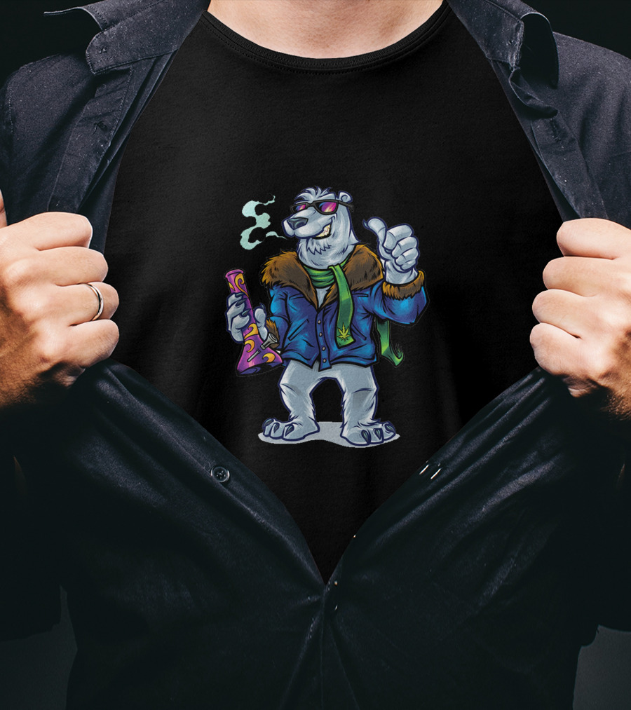 Polar Bear Cool Glasses Smoking T-Shirt