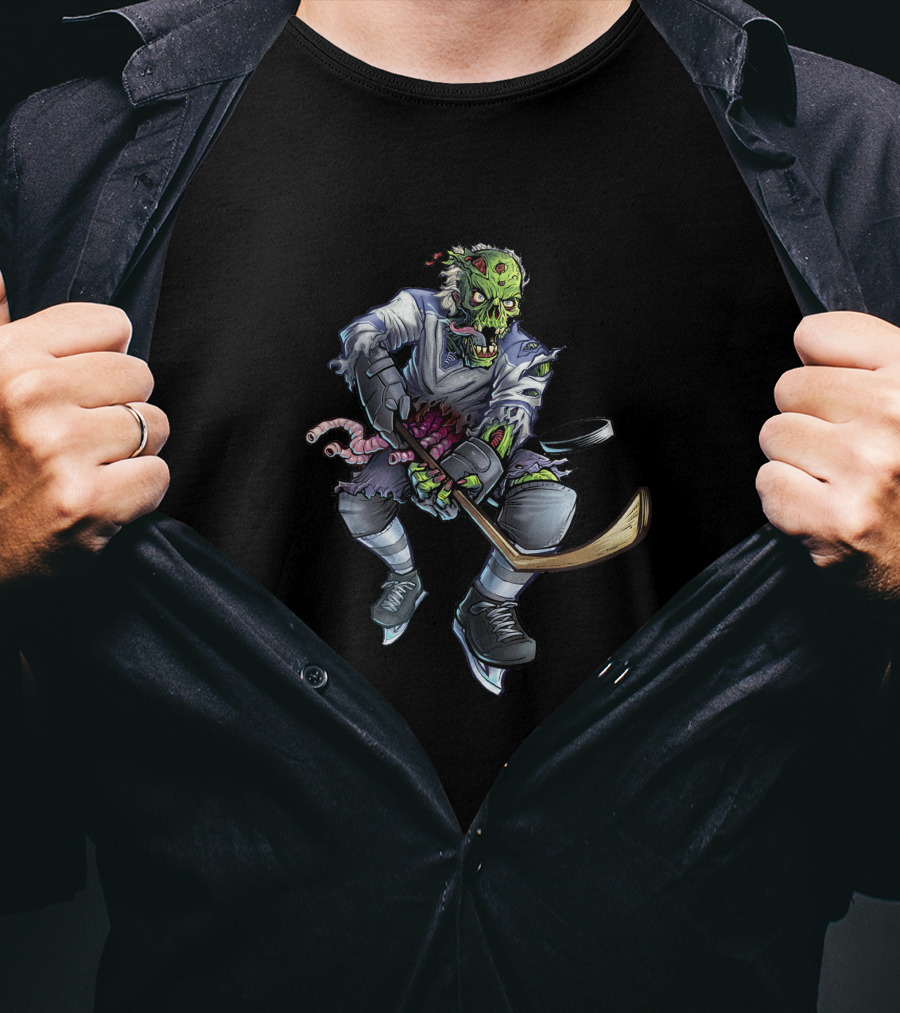 Zombie Hockey Player With Puck And Stick T-Shirt