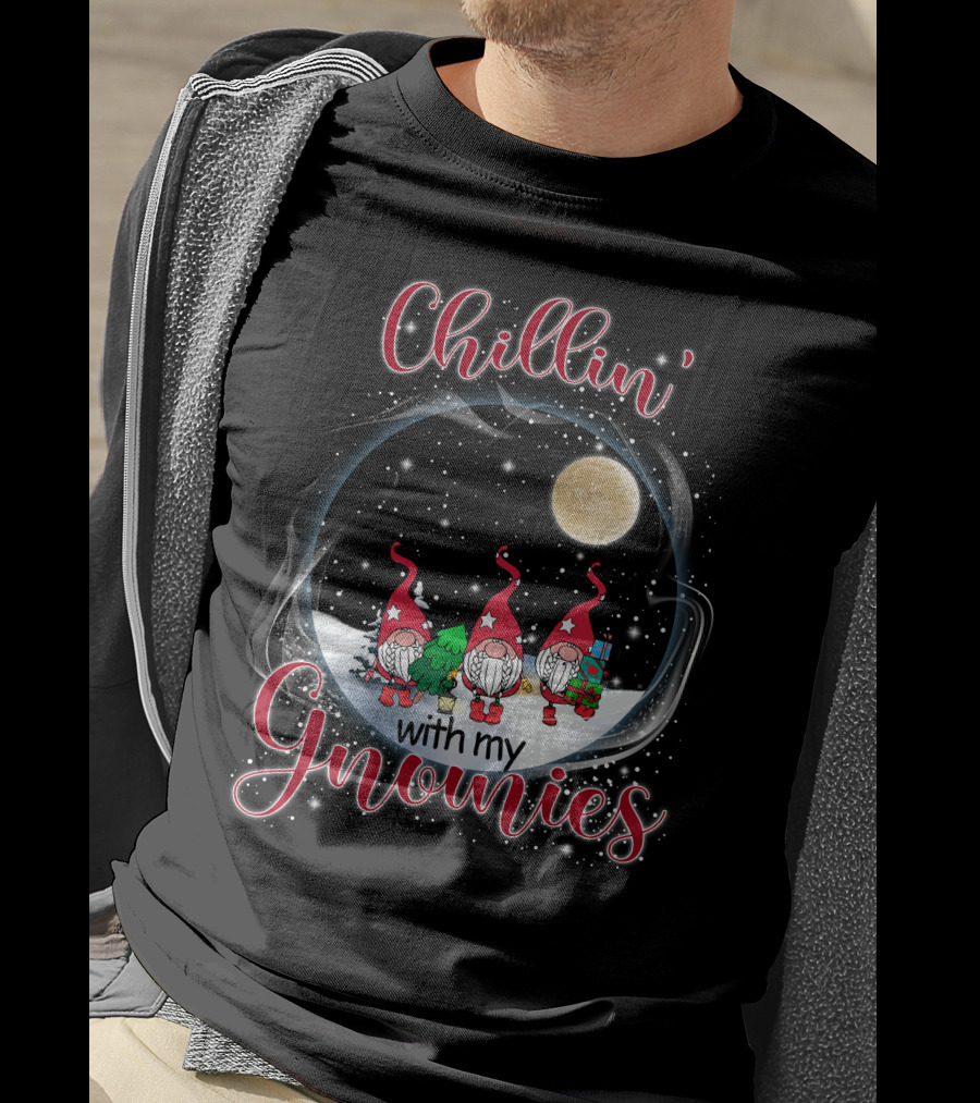 Chillin With My Gnomies Under The Moonlit Snowy Night With Stars T-Shirt
