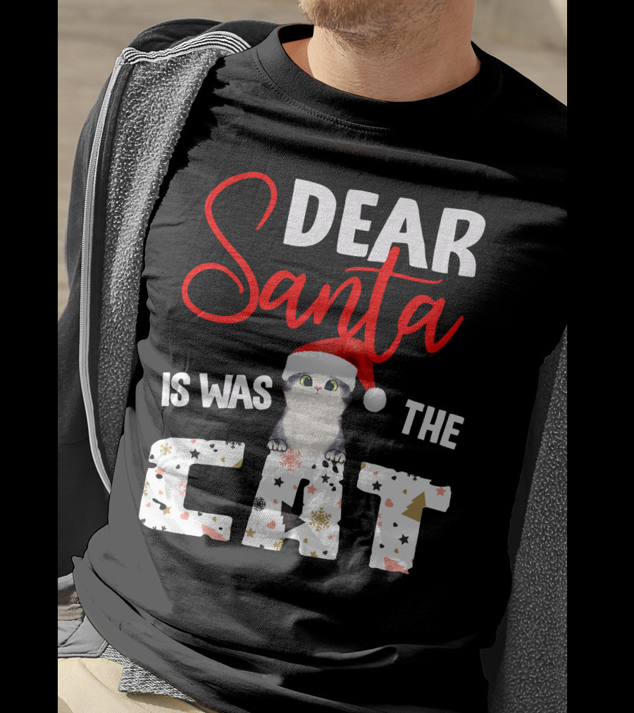 Dear Santa Cute Cat In Santa Hat Holiday Christmas T-Shirt