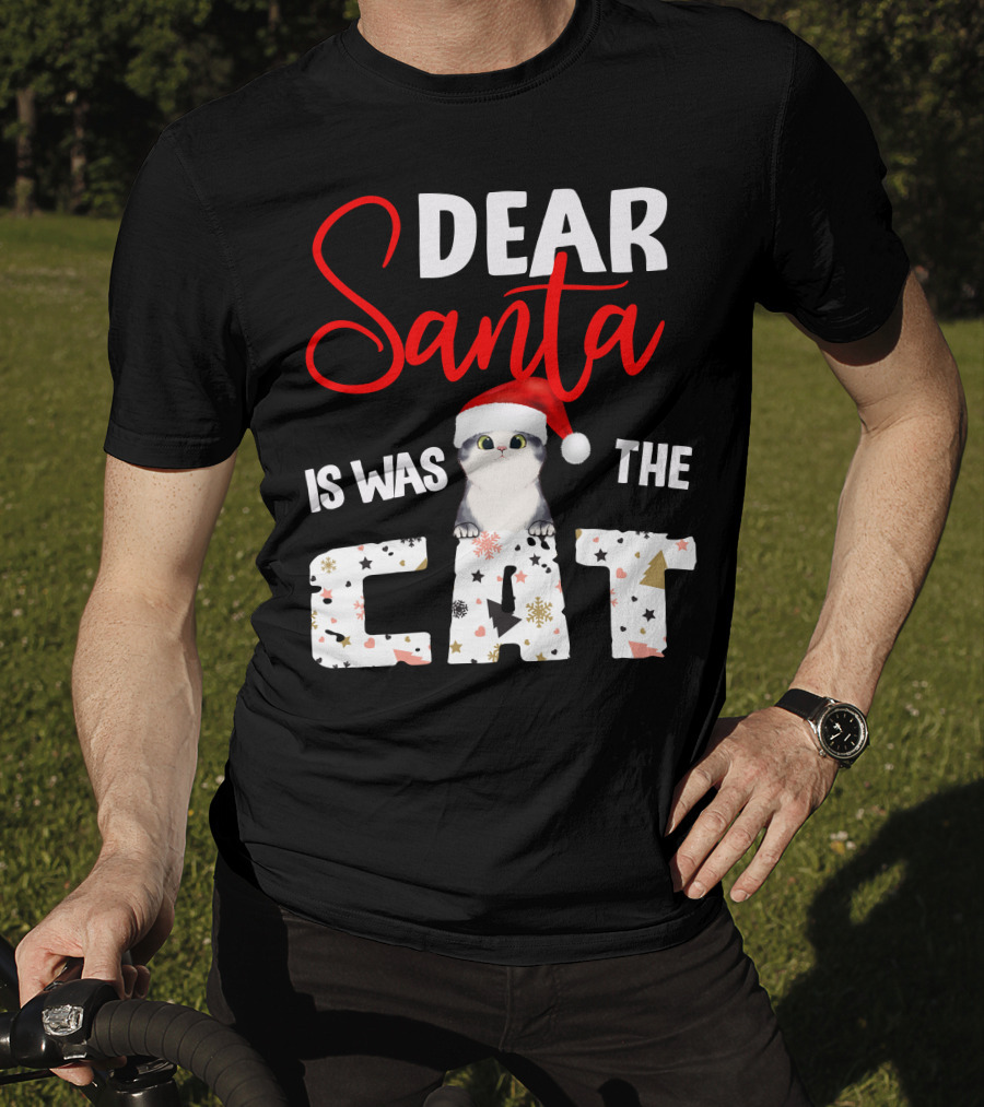 Dear Santa Cute Cat In Santa Hat Holiday Christmas T-Shirt