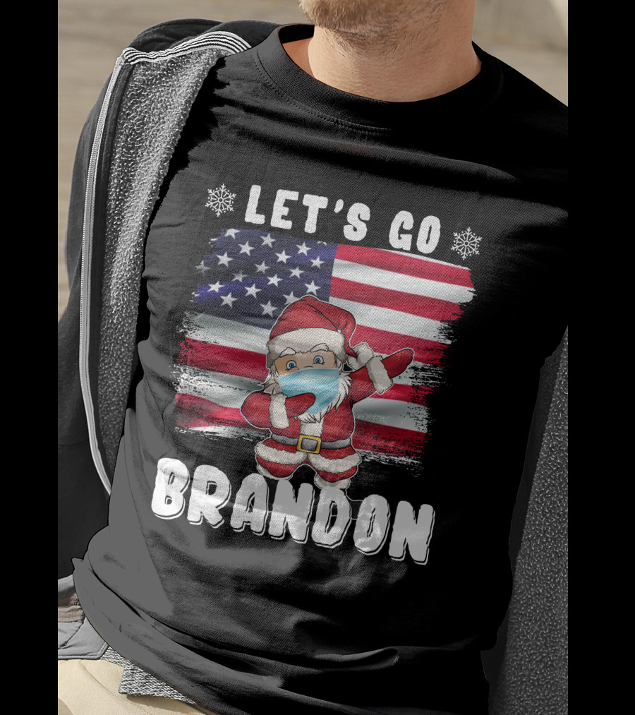 Let's Go Brandon Santa Mask American Flag Christmas T-Shirt