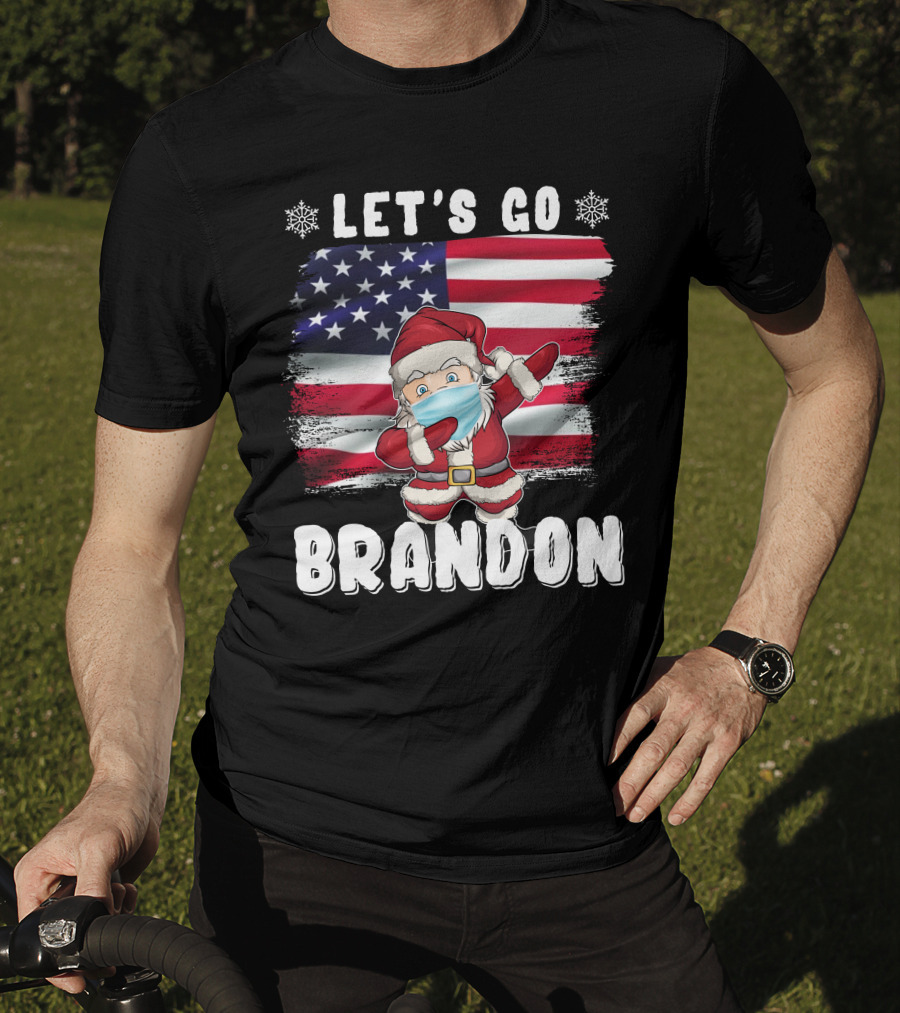 Let's Go Brandon Santa Mask American Flag Christmas T-Shirt