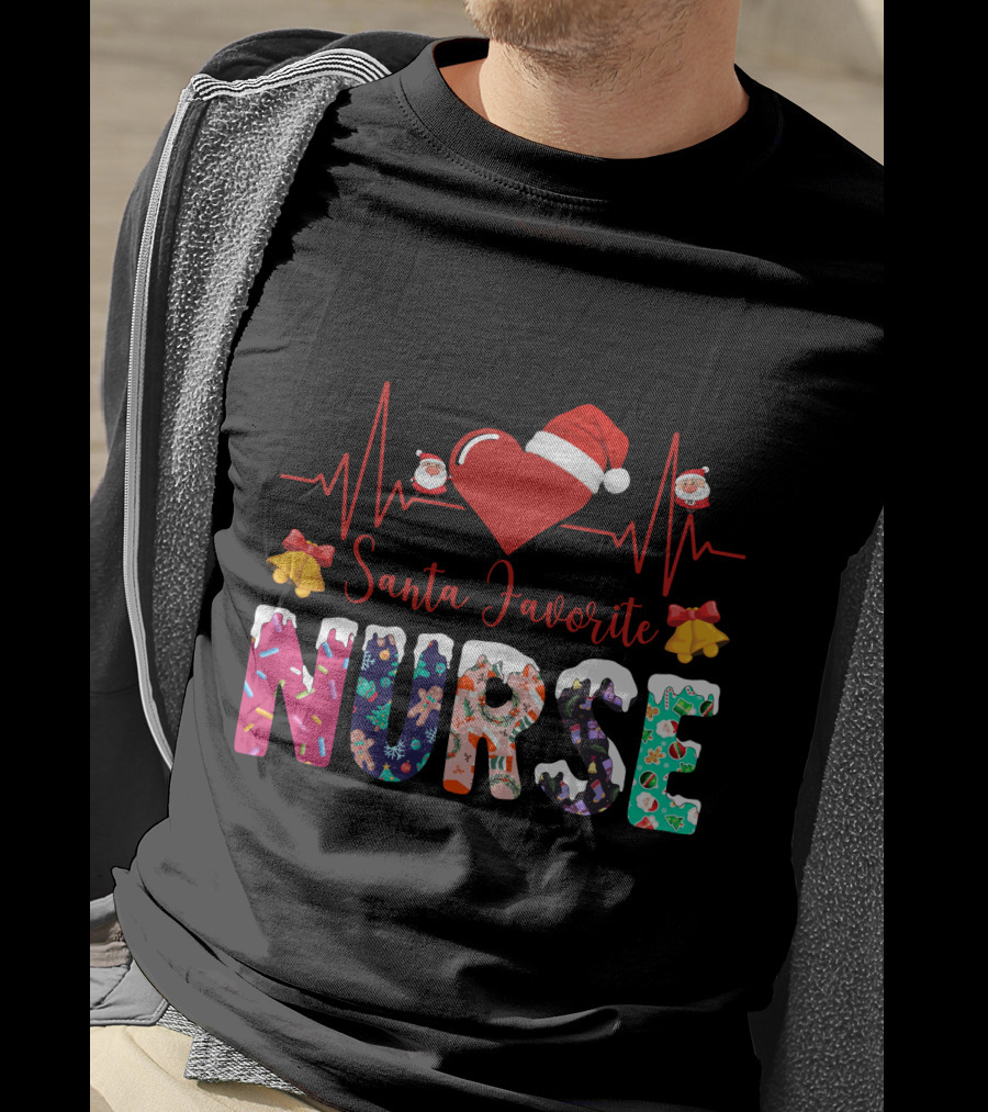 Santa Favorite Nurse Christmas Heartbeat T-Shirt