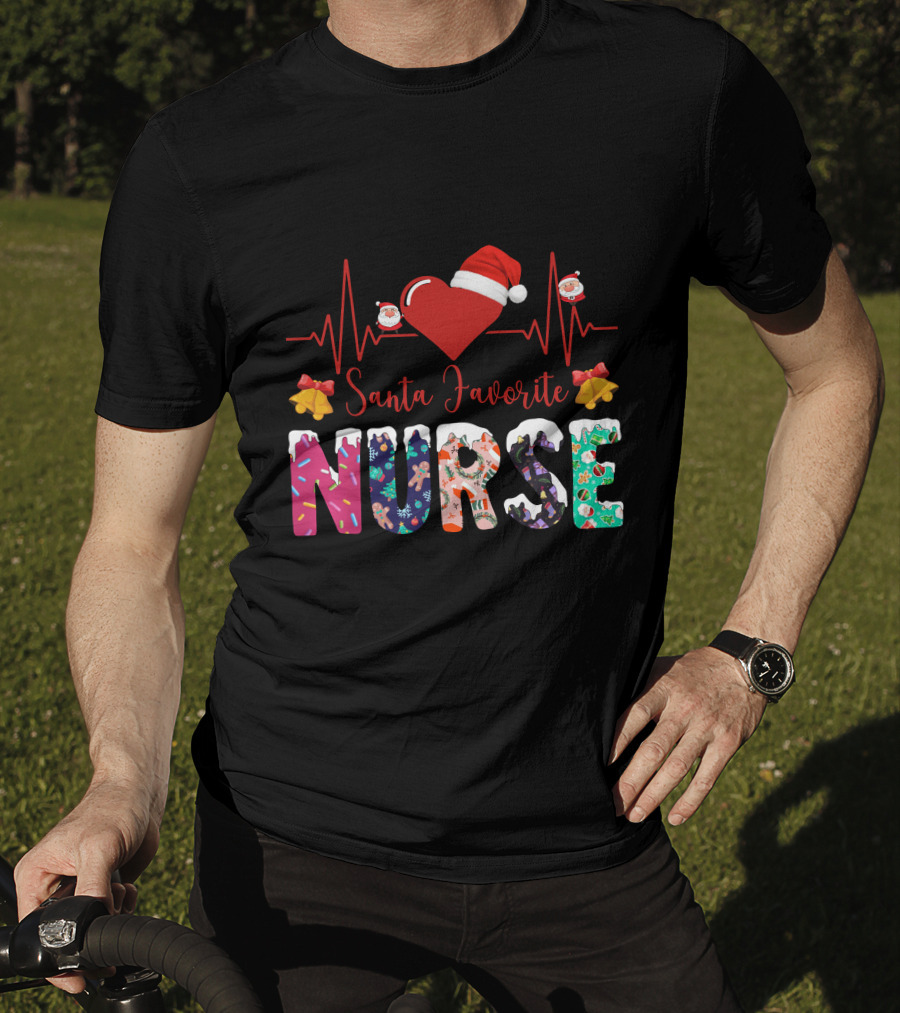 Santa Favorite Nurse Christmas Heartbeat T-Shirt