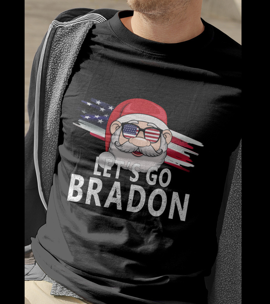 LET'S GO BRADON Christmas Santa USA Flag Glasses T-Shirt
